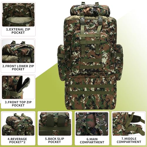 King'sGuard 100L Camping Hiking Backpack Molle Rucksack Military Camping Backpacking Daypack - color: Woodland Camo