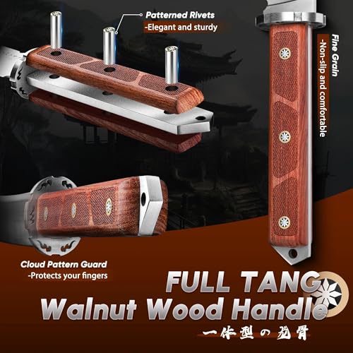 Dream Reach Japanese Tanto Knife, Fixed Blade Knife with Leather Sheath for Back, Survival Knives with Wood Handle, Samurai Knives for Camping Outdoor, Collection Gift for Men - size: 8.5"