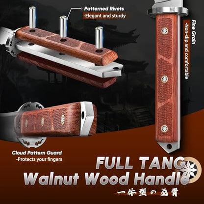 Dream Reach Japanese Tanto Knife, Fixed Blade Knife with Leather Sheath for Back, Survival Knives with Wood Handle, Samurai Knives for Camping Outdoor, Collection Gift for Men - size: 8.5"