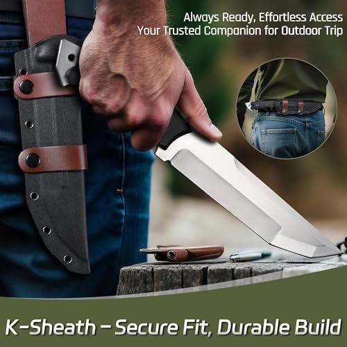 Dream Reach Fixed Blade Knife, Outdoor Survival Knife with Tactical Kydex Sheath, Horizontal Carry Knives with Ergonomic Handle, Bushcraft Knives for Camping Gardening Gift for Men - size: 7.5"