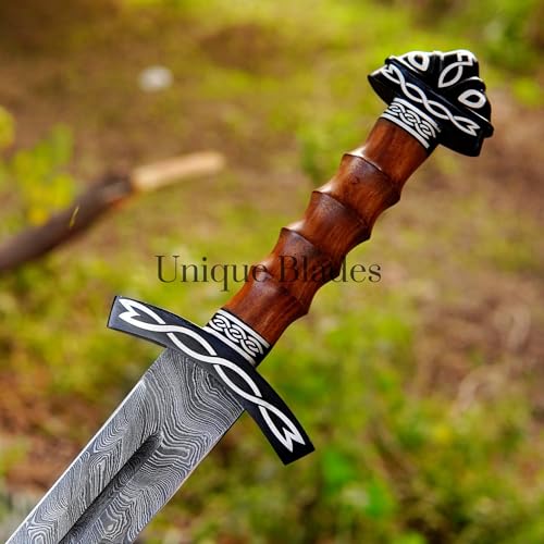 Functional Viking Sword - Hand Forged Damascus Steel 101.6cm Battle Ready Norse Longsword - Full Tang Medieval Replica with Wood Scabbard & Blood Groove for Combat & Training