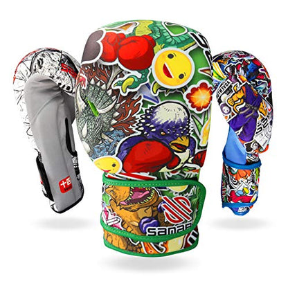 Sticker Bomb Adult Boxing Gloves - color: Dino Jungle, size: 10 OZ