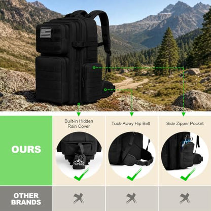 TILYMOL 55L Military Tactical Backpack for Men & Women, Large Assault Pack - color: Black, size: 55L