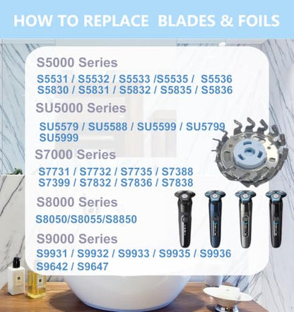 SH71/52 Replacement Blades for Philips Norelco Series 5000 & 7000 Angular Shavers, 3-in-1 Shaver Head Set (3 Blades + 3 Foils), Compatible with S5XXX, S7XXX, S8XXX, S9XXX, SU, SP Series