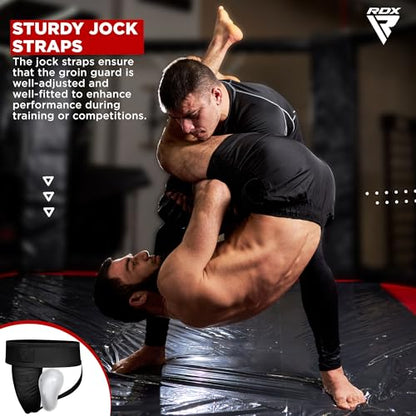 RDX Groin Protector Cup Men, Boxing Kickboxing MMA Muay Thai Sparring Groin Guard, Ventilated Adjustable,Karate Fighting Training, Underwear Jiu Jitsu BJJ Protection, Boys Youth - color: Black, size: Large