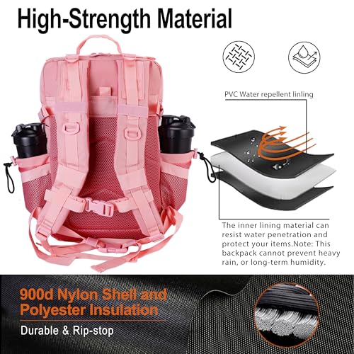 LHI Tactical Military Backpack for Men 25L/45L Large Molle Army Assault Pack 3 Day Hiking Rucksack With Bottle Holder - color: Pink, size: 45L