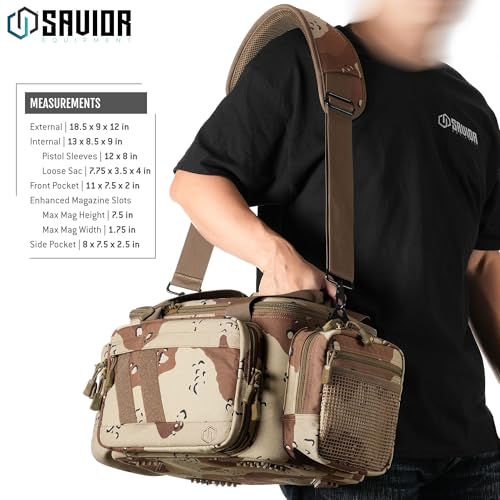 Savior Equipment Specialist Series Tactical Triple Pistol Shooting Range Hunting Duffle Bag Gun Carrying Case, Rigid Compartment Frame, Lockable Zippers - color: Chocolate Chip Camo