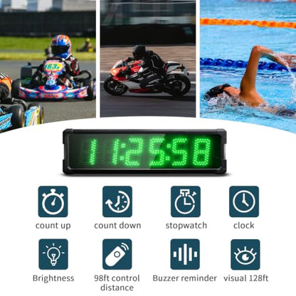Large LED Display Digital Race Timer with Battery,Function-Countdown/Up/Time Clock, Remote Control, Tripod Stand and Adjustable Brightness for Sports Events, Races, Meetings, (Green) - style: waterproof+green