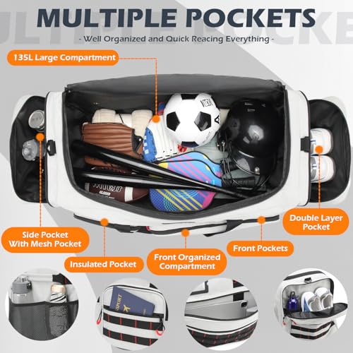 135L Extra Large Duffle Bag, Heavy Duty Sports Gym Travel Duffel Bag - color: Grey
