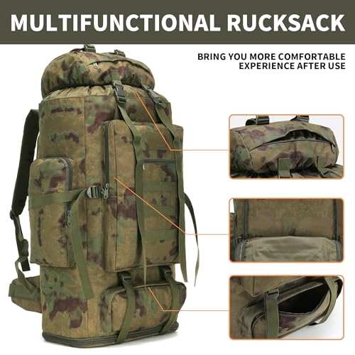 100L Hiking Camping Backpack MOLLE Rucksack Waterproof Daypack (RuinGreen) - color: Ruingreen