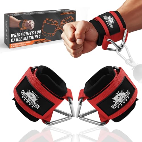 Wrist Cuffs for Cable Machines – Padded & Adjustable Straps for Lateral Raises, Tricep Pushdowns & Strength Training - color: Red, size: size L(6.7"-7.7")