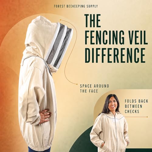 Natural Canvas Bee Jacket with Fencing Veil Hood & Gloves - size: Medium