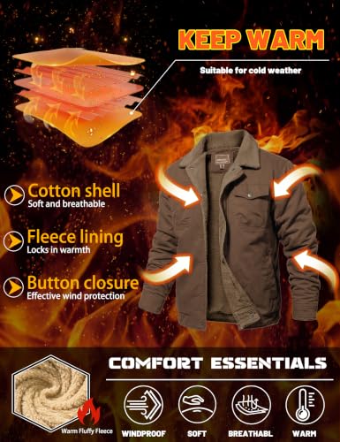 MAGNIVIT Mens Winter Jacket Thick Warm Fleece Lined Trucker Cargo Coat - color: Brown B, size: Large