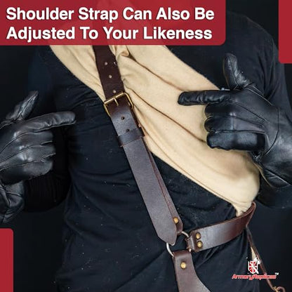 Armory Replicas Handcrafted Rigid Nature Right-Handed Leather Rapier Sword Frog Belt with Adjustable Fit - color: Brown