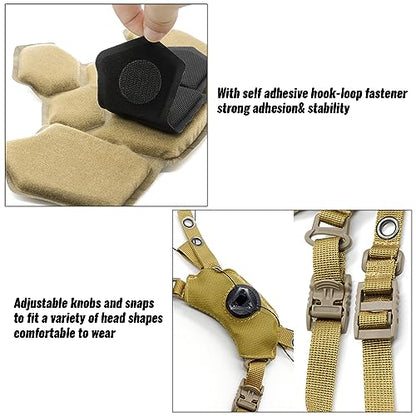 Tactical Helmet Pads and Helmet Chin Strap Replacement Adjustable for Tactical Fast MICH ACH Bump FMA EXF Helmet Replacement Accessories Kit - color: khaki
