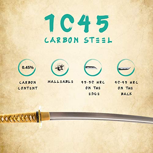 Plum Blossom Samurai Sword, Hand Forged Carbon Steel, Full Tang - color: 1045 Damascus Katana Bo-Hi 971