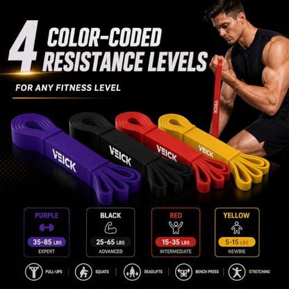 VEICK Pull Up Assist Resistance Bands for Home Gym - color: Purple/Black/Red/Yellow Set of 4 (0.3-1.1in)