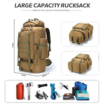 100L Hiking Camping Backpack MOLLE Rucksack Waterproof Daypack for Traveling (Khaki) - color: Khaki