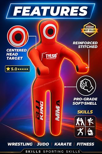 Unfilled Grappling Dummy – Adult Life Size Wrestling & BJJ Training Dummy, MMA Jiu Jitsu Judo Takedown & Throwing Practice, Heavy-Duty Triple-Stitched Canvas Submission Dummy - color: Red, size: 6ft / 72"
