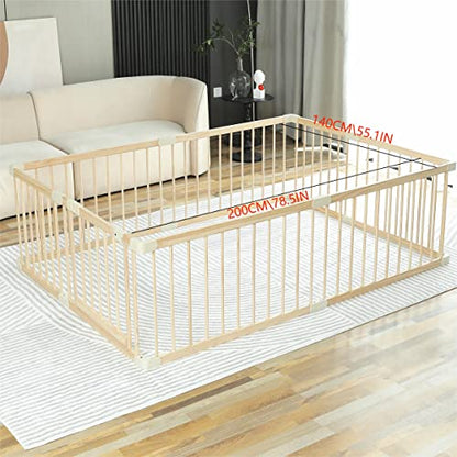 Baby Playpen Play Fence Gate Play Pen Wood Large,Playpens for Babies and Toddlers Kids Indoor,Baby Play Yards Gym - size: 140x200x61 cm