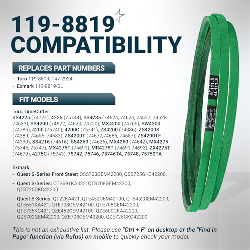 [Upgraded Grip120] BlueStars 119-8819 Deck Belt Aramid Cord 1/2" x 111.3'' - size: 119-8819, style: Grip120