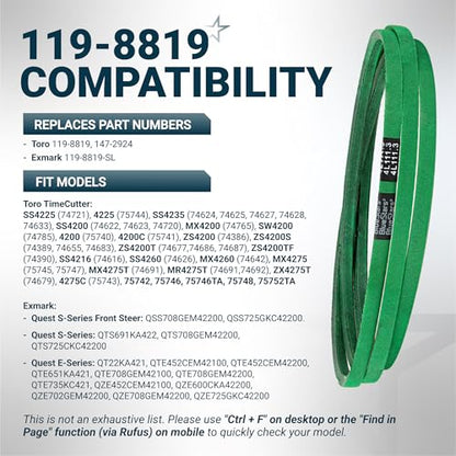 [Upgraded Grip120] BlueStars 119-8819 Deck Belt Aramid Cord 1/2" x 111.3'' - size: 119-8819, style: Grip120