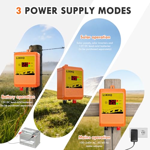 6.2 Miles(10KM) 12KV 2 Joule Electric Fence Energizer Kit, 6-Mile Fence Charger with 656 FT (200m) Polywire & 50 Ring Insulators, Livestock, Farm & Garden Protection, Orange Set