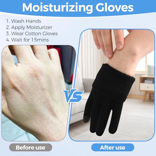Donfri Touchscreen Cotton Moisturizing Gloves - 6 Pairs, Black, L - size: Large-Black
