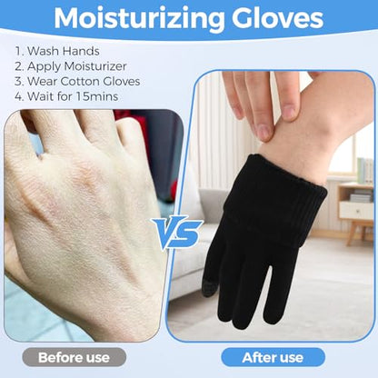 Donfri Touchscreen Cotton Moisturizing Gloves - 6 Pairs, Black, L - size: Large-Black