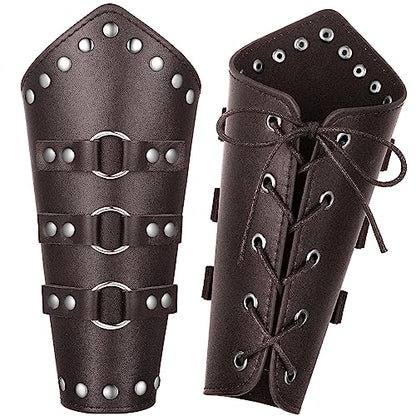 Patelai 1 Pair Faux Leather Arm Bracers - color: Brown, size: Large, style: Rock Style