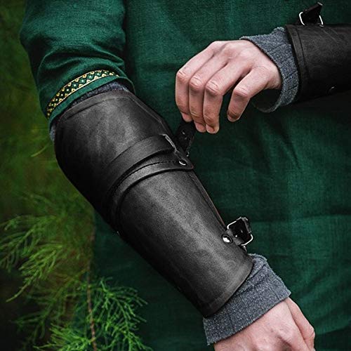 Syktkmx Gauntlet Wristband Medieval Vambrace Arm Cuff Armor Buckled Punk Gothic Faux Leather Costume Bracer - color: 1-black, size: Large