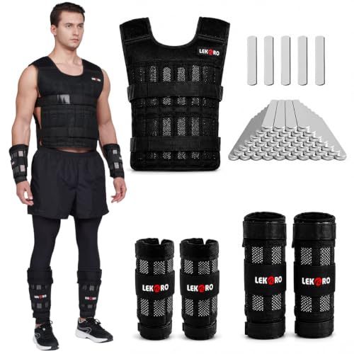 44LB Weighted Vest Set with Steel Plates for Strength, No-Bounce Fit - size: 44LB Weighted Vest Set