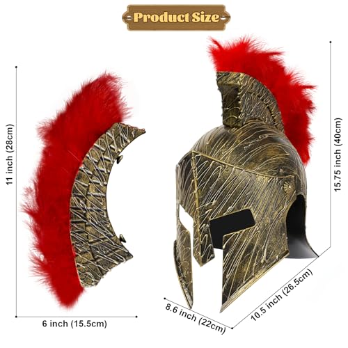 Servllcell Medieval Roman Knight Helmet,Plastic Greek Spartan Gladiator Helmet Medieval Costume Accessories,Halloween Hat - color: Gold Red-f1