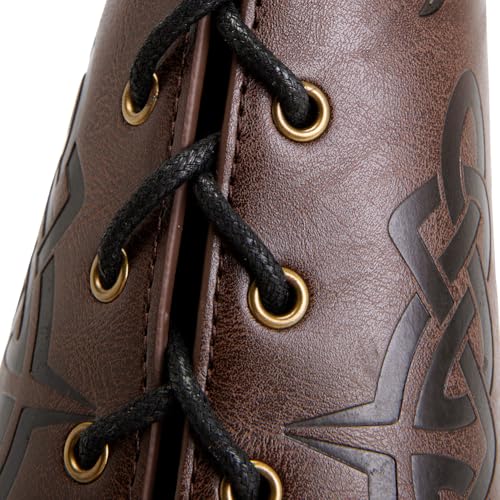 Leather Bracers for Men - Viking Embossed Medieval Arm Archery Guard Gauntlet Costumes - color: Hbr059-tree Coffee