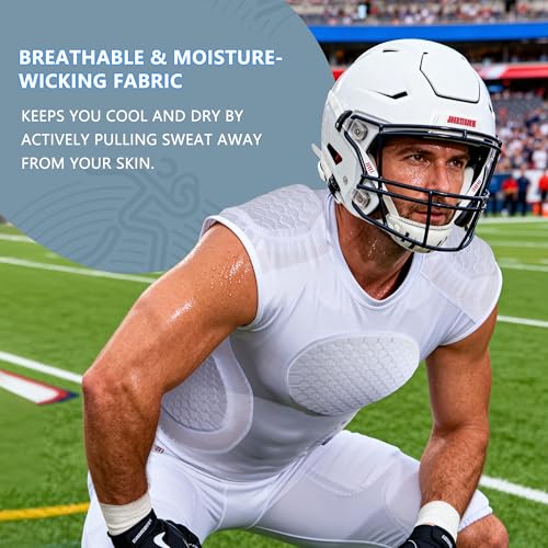 TUOY Adult Rib Chest Protector, New Version - Padded 5 Pads Baseball Football Lacrosse Rib Heart Sternum Guard - color: White, size: X-Large