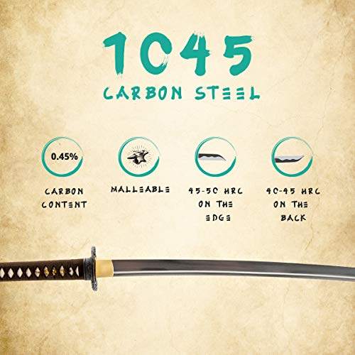 Hand Forged 1045 Carbon Steel Peony Katana, Heat Tempered Full Tang Sword