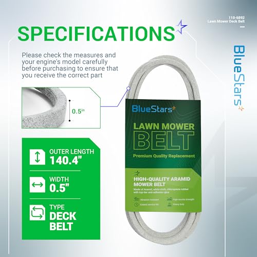 BlueStars 110-6892 Lawn Mower Deck Belt V-Belt | Aramid Cord | 1/2 x 140.4 - size: 110-6892, style: Aramid Cord
