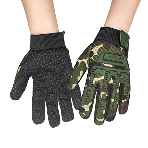 Long Keeper Kids Cycling Tactical Gloves – Boys Sport Climbing Fishing Gloves Anti Slip Full Finger Gloves - color: Style2, Camo, size: Small