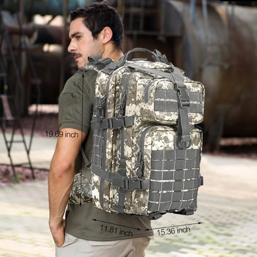 EMDMAK Military Tactical Backpack, 42L Large Military Pack Army 3 Day Assault Pack Molle Bag Rucksack - color: Acu