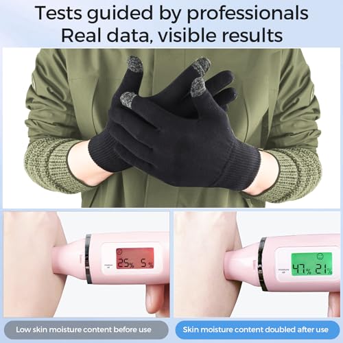 Donfri Touchscreen Cotton Moisturizing Gloves - 6 Pairs, Black, L - size: Large-Black