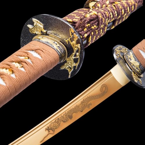 Handmade Sharp Katana, Traditional Clay Tempered 1060/9260/T10 Steel, Full Tang Real Katana Sword, Authentic Japanese Craft Samurai Sword - color: Gold