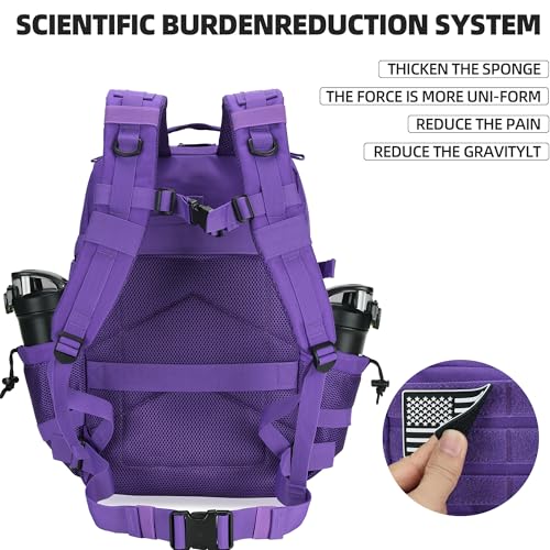 45L Military Tactical Backpack Hiking Backpacks Tactical Gear Camo Back Pack Army Molle Bag Rucksack Fitness Daypack - color: Purple
