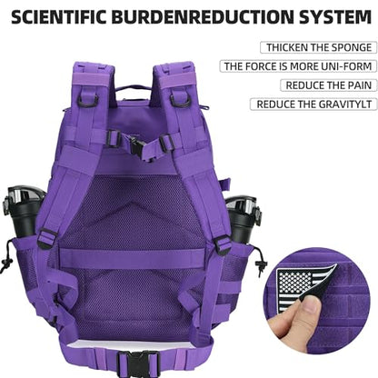 45L Military Tactical Backpack Hiking Backpacks Tactical Gear Camo Back Pack Army Molle Bag Rucksack Fitness Daypack - color: Purple