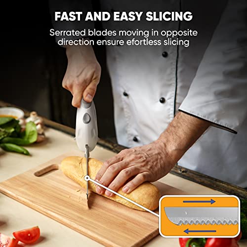 Homaider Electric Knife for Meat Slicing, Turkey, Carving Meat, Bread & More | Ergonomic Handle + 2 Carving Reciprocating Stainless Steel Blades and Serving Fork Included, 6 Foot Cord (Pack of 2) - size: Knife (Pack of 2)