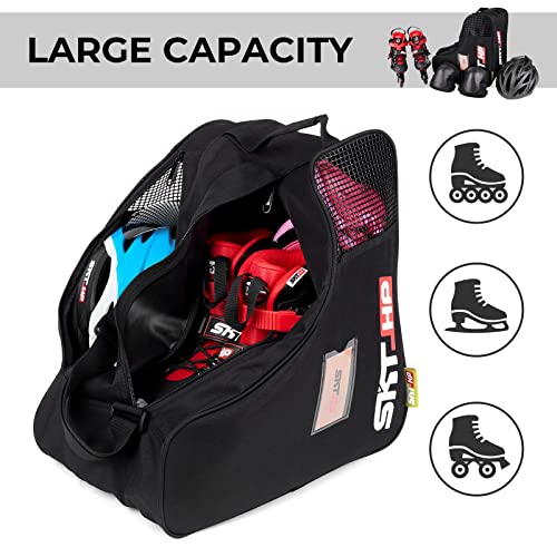 Roller Skate Bag with Adjustable Shoulder Strap for Kids and Adults to Hold Inline Skates and Knee Pads - color: Black