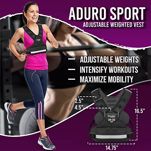 "Aduro Sport Adjustable Weighted Vest Workout Equipment, 4-10lbs/11-20lbs/20-32lbs/26-46lbs Body Weight Vest for Men, Women, Kids" - style: 20-32 Pounds (9.07KG-14.51KG)