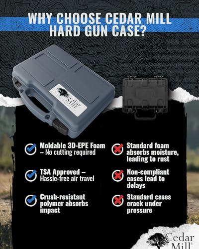 TSA Hard Pistol Case, Crushproof Pick and Pluck Foam Handgun Revolver Case - color: Urban GRAY
