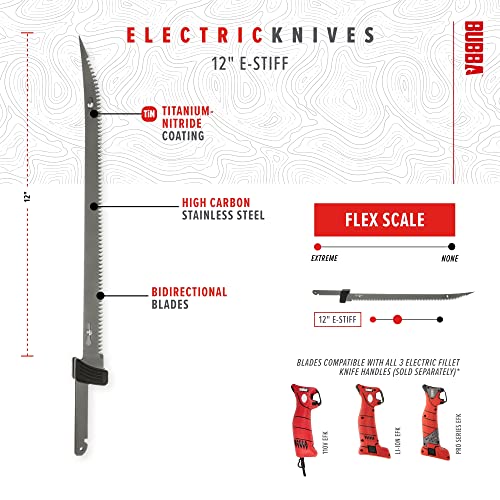 BUBBA E-STIFF Electric Fillet Blade with Ti-Nitride Coated Hollow Stainless Steel Non-Stick Reciprocating Construction for Fishing and Outdoors - style: 12 Inch