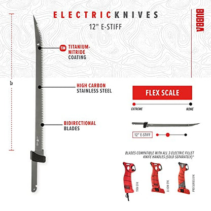 BUBBA E-STIFF Electric Fillet Blade with Ti-Nitride Coated Hollow Stainless Steel Non-Stick Reciprocating Construction for Fishing and Outdoors - style: 12 Inch