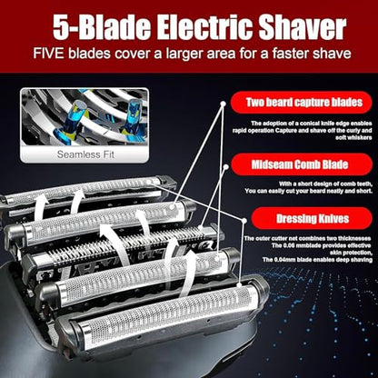 1Pack Replacement Blades and Foil Compatible with Panasonic ARC5 5-Blade Shavers, Compatible with WES9032P ES9032 ES9034 ES9036 ES9038, Fits Models ES-LV61, ES-LV65, ES-LV67, ES-LV95 1Cleaning Brush - color: Black-1
